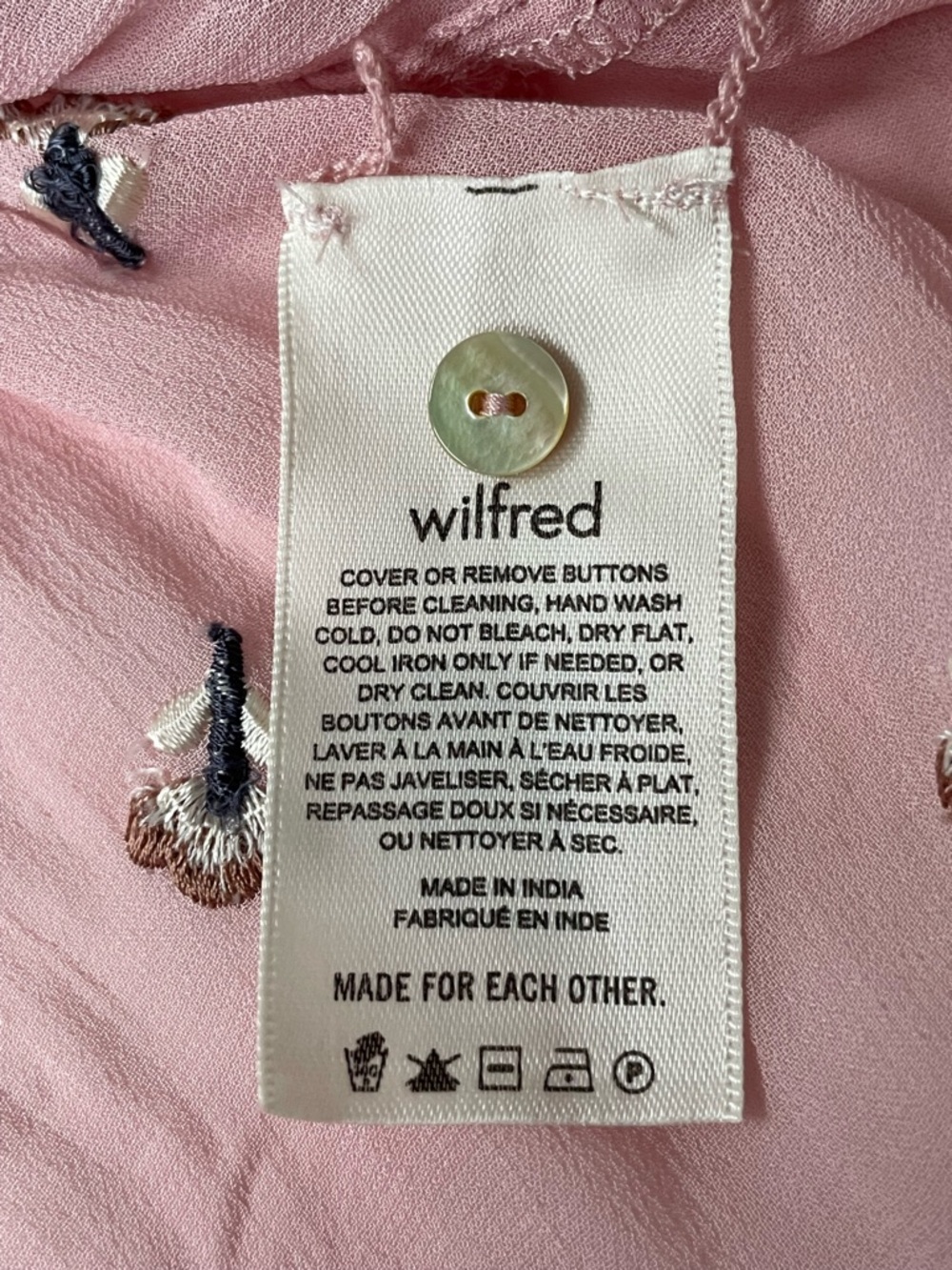 Aritzia Wilfred Embroidered Peplum Blouse Pink Floral Babydoll Size Large - Picture 10 of 13